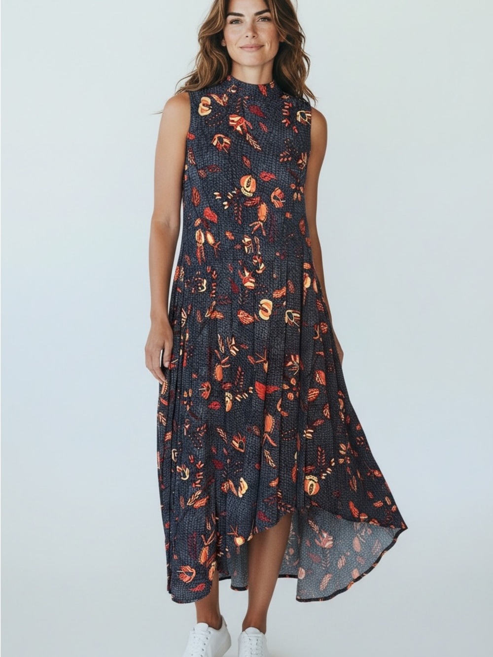 Ulla Johnson Navy Floral Pleated Midi Dress